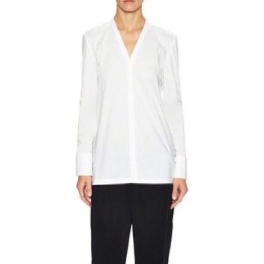 Helmut Lang V Neck White Button Front Shirt
